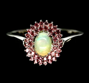 NATURAL 5 X 6 mm. ANILLO MULTICOLOR ÓPALO Y ZAFIRO PLATA ESTERLINA 925 TALLA 10,5 - Imagen 1 de 3