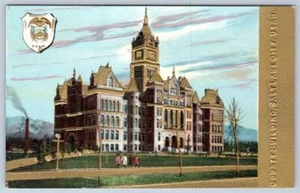 SALT LAKE CITY UTAH STATE CAPITOL BUILDING GOLD EMBOSSED COAT OF ARMS POSTCARD - Picture 1 of 2