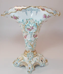 Atemberaubende antike vergoldete Blumenvase Copelands 9 Zoll mit doppeltem eingeklemmtem Hals um 1900 - Bild 1 von 16