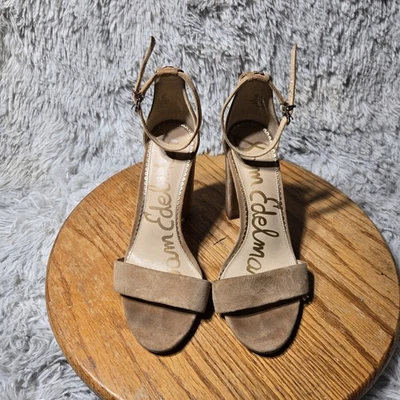 Sam Edelman Womens 7M Suede Ankle Strap Chunky High Heels Camel Pumps Winter Dis - Image 1 of 4