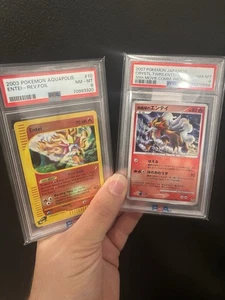 Pokemon WotC Aquapolis Reverse Holo Card #10 Entei PSA 8 & 07 Crystl Twrs Entei - Picture 1 of 3