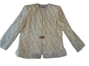 Vintage Karen Miller New York Pailletten strukturiert MOB Abend Jacke weiß Gr. 18 - Bild 1 von 9