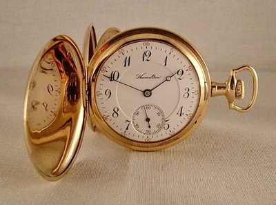 RELOJ BOLSILLO HAMILTON "993" 21j 14k CAJA CAZADORA LLENA ORO 116 AÑOS 16s Foto 1 de 4