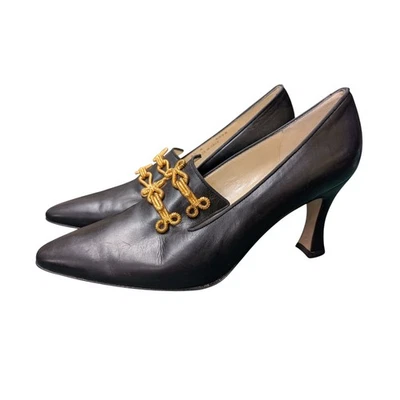 Vtg Bally Bridgerton Heels Pointy Toe Black 9.5 Court 1700s Regency Italy - Image 1 of 4