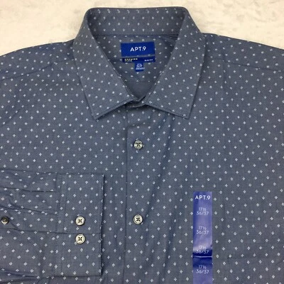 APT. 9 Camisa de Vestir Para Hombre 17.5-36/37 Gris Estampado Premier Flex Calce Ajustado ¡NUEVA CON ETIQUETAS! Foto 1 de 4