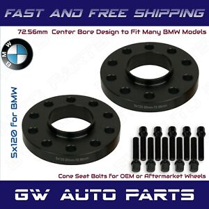2 Black Anodized BMW 5x120 Wheel Spacer Kit 20mm Thick I.D 72.56mm 14x1.25 Bolts