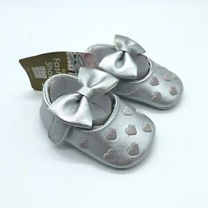 Baby Girls Mary Jane Shoes Faux Leather Hook & Loop Silver 0-6M