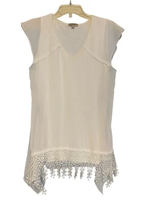 Blusa Top One World Mujer Blanca S Crochet Manga Gorra Cuello en V Forrada Cottagecore Foto 1 de 4