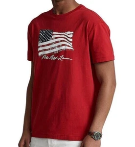 Men's SZ L-Tall Polo Ralph Lauren Americana Flag Classic Fit SS T-Shirt Red - Picture 1 of 3