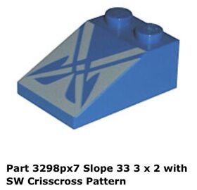 Lego 1x 3298px7 Blue Slope 33 3 x 2 with SW Crisscross Pattern 7131