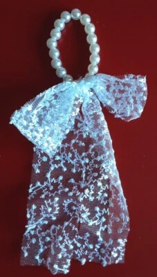 Hair Accessories White Faux Pearl & Lace Bow Scarf Tie New - Image 1 of 3