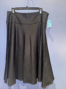 12 Black Linen LAUREN RALPH LAUREN Midi Skirt Side Zip Lined A-Line Career NWT - Picture 1 of 6
