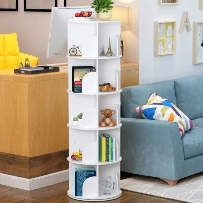 360° Rundes Drehbar Standregal Drehregal Holz Büroregal Lagerregal 5-stufig 30cm - Bild 1 von 4