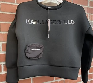 Karl Lagerfeld Girls Black Removable Pocket Logo Sweatshirt Scuba Sz 12 - Picture 1 of 7