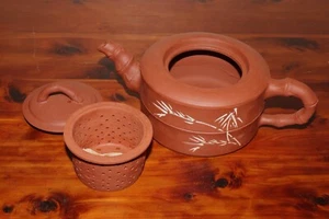 Chinese Yixing Terra Cotta Clay Pottery Teapot Tea Pot Bamboo - Picture 1 of 11