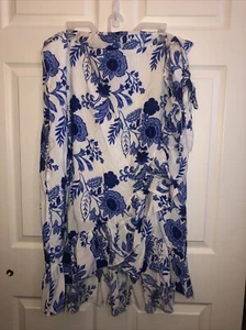 mlle gabrielle Sz 3x Blue Floral Faux Wrap Skirt with Tie And Ruffle - Picture 1 of 5
