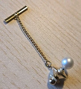 Vintage Nice Faux Pearl & Goldtone Neck Tie Hat Lapel Tack Tac Pin - Picture 1 of 6