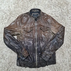 All Saints Jacket Mens Small Brown Leather Ombre Coat Spitalfields Jacks Place - Picture 1 of 14