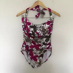 Penbrooke Fuschia Pinwheels Bandeau-Halter One Piece Swimsuit 14 Tummy Control - Picture 1 of 16
