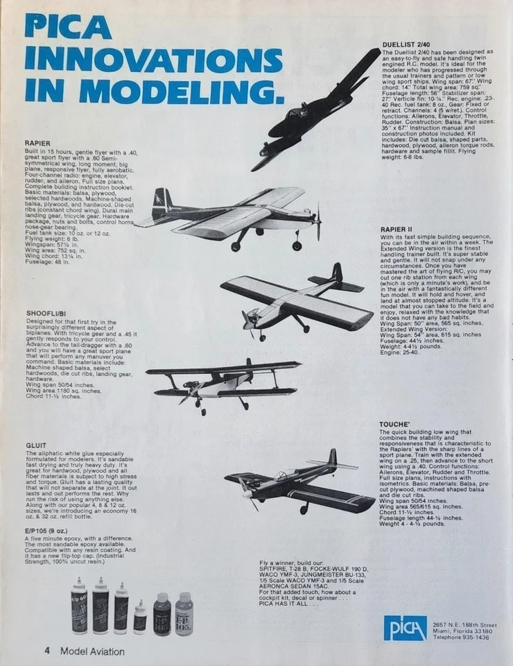 PICA RC Airplane Kits Vintage 1984 Print Ad Ephemera Wall Decor  - Image 1 of 1