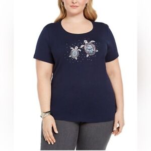 Karen Scott Turtle 🐢 Jewel Rhinestone 💎 Design Short Sleeve T-Shirt - Size XL