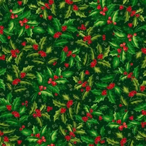 Steppen Schätze - Weihnachtsstern Symphonie - Stechpalme und Beeren Wald, Stoff BTY - Bild 1 von 6