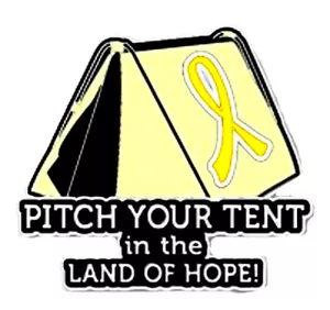 Yellow Awareness Ribbon Pin Pitch Your Tent in Land of Hope Camping Camper New - Picture 1 of 2