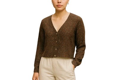 RVCA Brown Animal Print Cardigan Size S Work Casual anywhere! - Image 1 of 4