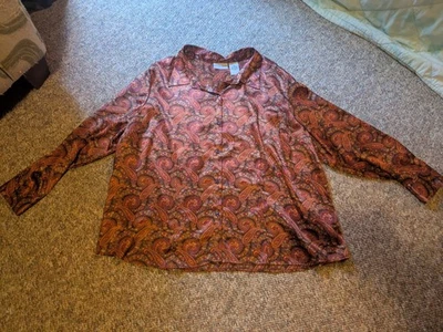 Винтажный Jaclyn Smith атласный пейсли кнопка вверх размер 26 Вт - Изображение 1 из 4