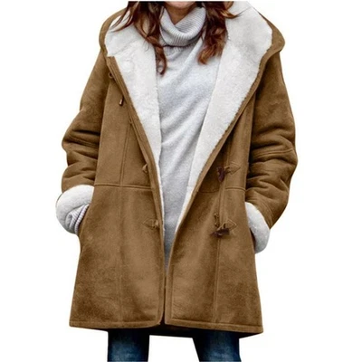 Chaqueta de invierno forrada Sherpa para mujer Abrigo de lona con capucha polar con palanca cálido Foto 1 de 4
