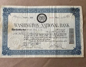 2er Set WASHINGTON NATIONAL BANK 1930 Aktienzertifikate NEW YORK * RAR - Bild 1 von 3