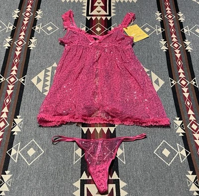 Victoria’s Secret Sexy Little Things Pink Shimmer Bustier L Set T33 - Image 1 of 4