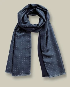 Charles Tyrwhitt Men’s Silk Navy Spot silk and Wool Scarf New - Picture 1 of 6