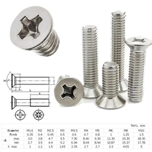 150PC M1.6 M2 M3 M4 M6 Stainless Steel 304 Phillips Countersunk Flat Head Screws - Bild 1 von 13