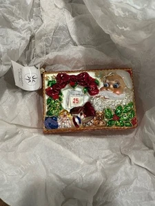 Christopher Radko Season’s Greetings Santa Postkarte Glas Weihnachtsschmuck - Bild 1 von 10