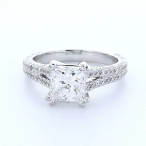 2 3/4ct F VS1 Princess Earth Mined Certified Diamonds 18k Gold Engagement Ring - Picture 1 of 14