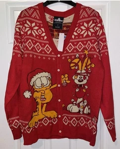 Nickelodeon Garfield & Odie Christmas Holiday Cardigan Ugly Sweater Cartoon Sz M - Picture 1 of 8