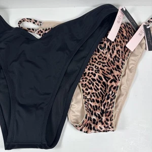 2 Victoria's Secret Swim Bikini Bottom NWT XXL Cheetah XX Large Black - Picture 1 of 15