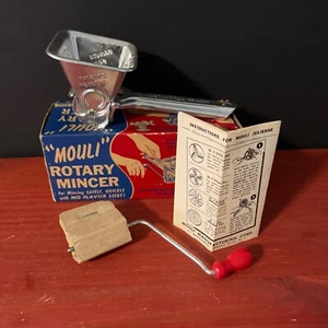 Vintage Mouli Rotary Hand Mincer unbenutzt OVP, komplett, tolle Retro Grafik - Bild 1 von 12
