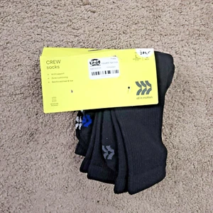 3 PAIRS All in Motion Crew Socks Kids 3-10 Large Arch Support Cushioned Black - Picture 1 of 7