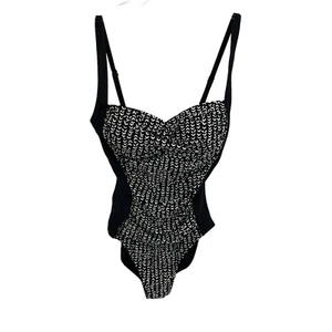 La Blanca Badeanzug Einteiler Größe 6 schwarz weiß geometrisch gerafft verstellbar - Bild 1 von 9