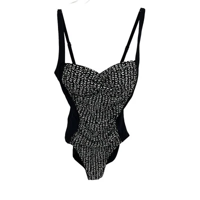 Купальник цельный La Blanca размер 6 черный белый геометрический собранный в рюш регулируемый - Изображение 1 из 4