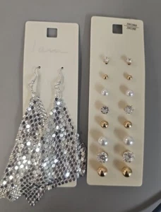 9 Pairs Silver & Gold, Cubic Zirconia & Pearl Fashion Dangle & Stud Earrings - Picture 1 of 3