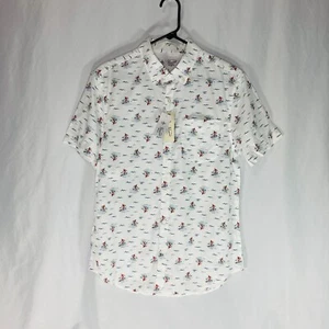 Penguin Button Up Shirt Casual - Aloha Wave Surfer - White - Men's Size M - NWT - Picture 1 of 10