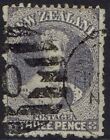 NEW ZEALAND 1864 QV CHALON 3D WMK LARGE STAR PERF 12½ USED