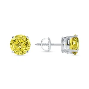 4.5 Ct Round Cut Canary Earrings Studs Solid Real 950 Platinum Screw Back Basket - Picture 1 of 3