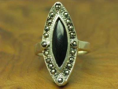 925 Anello IN Argento Sterling con Onice & Marcasite Ricoperto / Vero / 6,7g / - Immagine 1 di 3