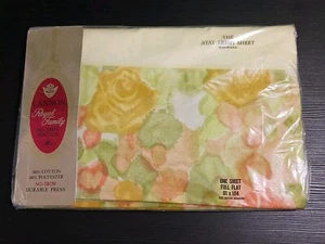 VTG Cannon Royal Family Full FLAT Sheet Yellow/floral Trim FLORAL Cottage NEW - Picture 1 of 10
