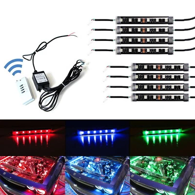 Kit de iluminación LED multicolor RGB de 8 piezas para bahía de motor o debajo del automóvil con control remoto inalámbrico Foto 1 de 4