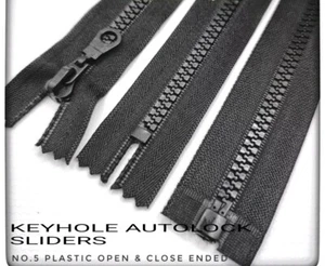 B1ack Chunky No.5 Plastic zips. Open and Close Ended, High Grade, 10cm to 203cm - Picture 1 of 49